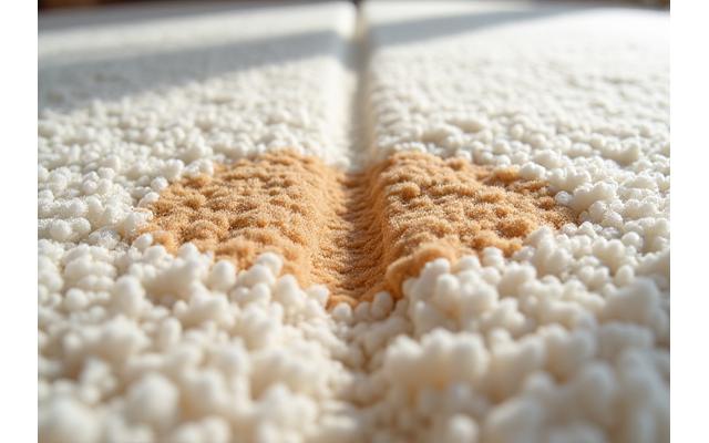 카펫에 묻은 반려동물의 토사물 얼룩이 깨끗하게 제거된 모습